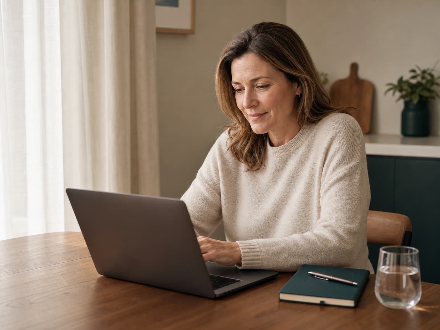 A woman completing a private health questionnaire at home on her laptop