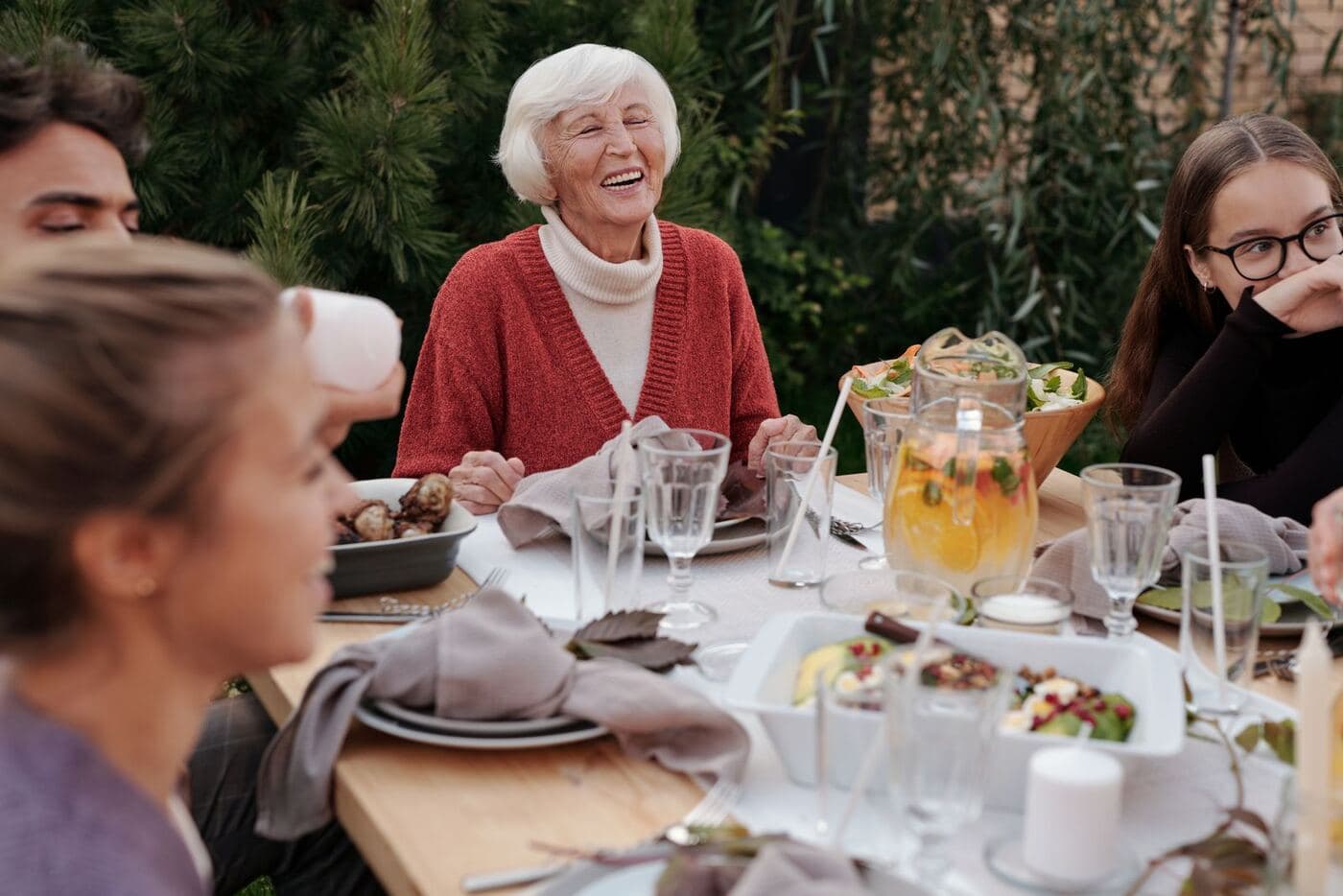 Family gathered around the table for dinner