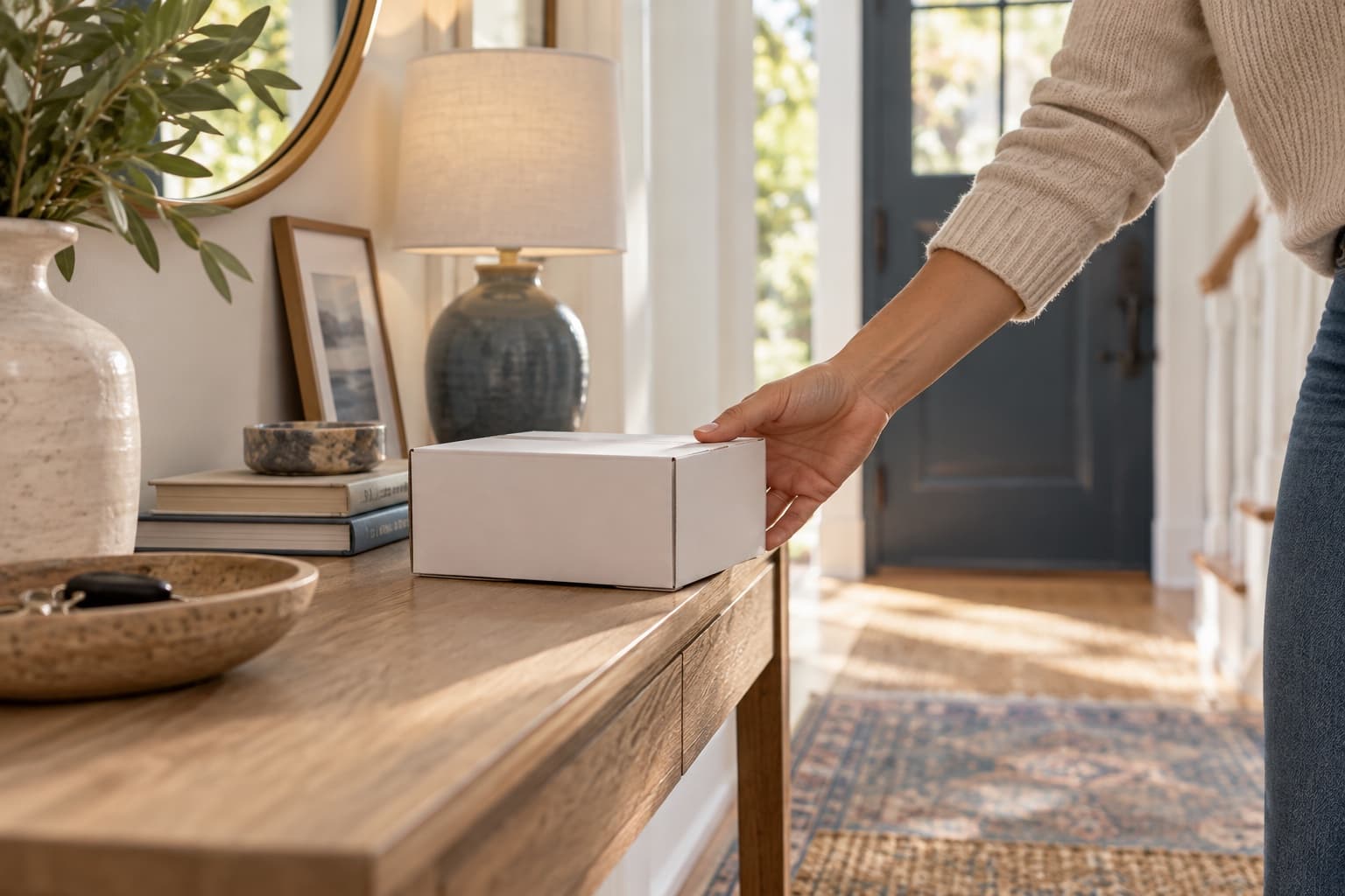 A plain unmarked delivery box at home