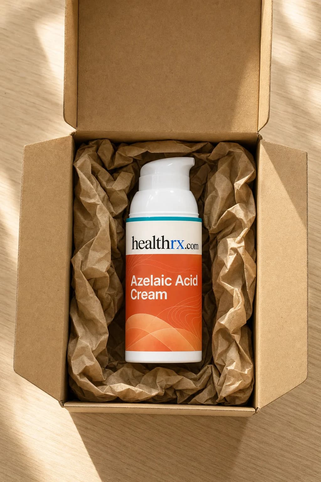 Azelaic Acid Cream inside a plain, unmarked shipping box