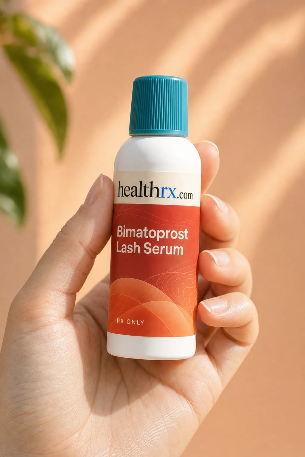 Bimatoprost Lash Serum held in one hand, showing its size