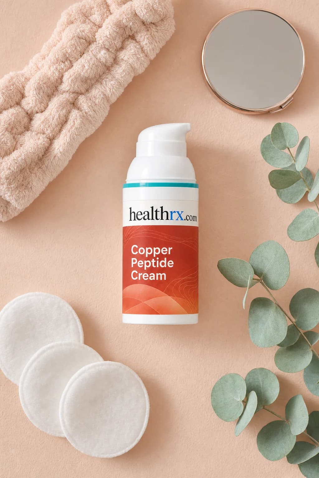 Copper Peptide Cream laid flat among everyday things