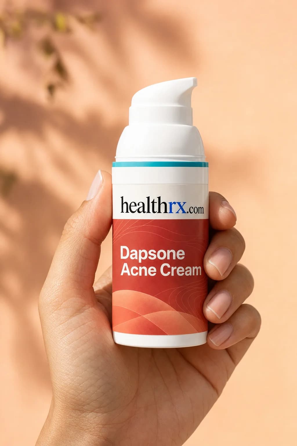 Dapsone Acne Cream held in one hand, showing its size