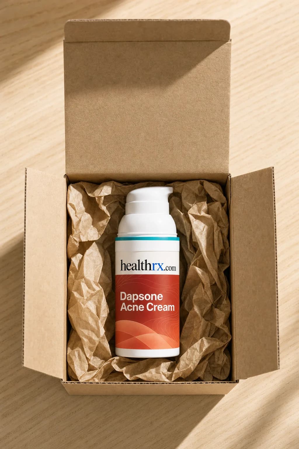 Dapsone Acne Cream inside a plain, unmarked shipping box
