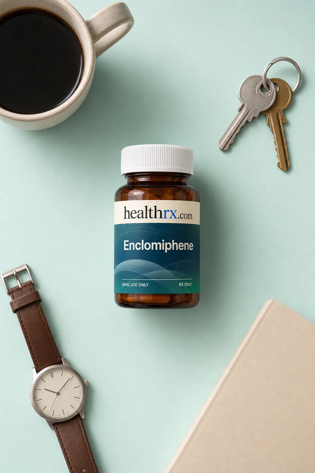 Enclomiphene laid flat among everyday things