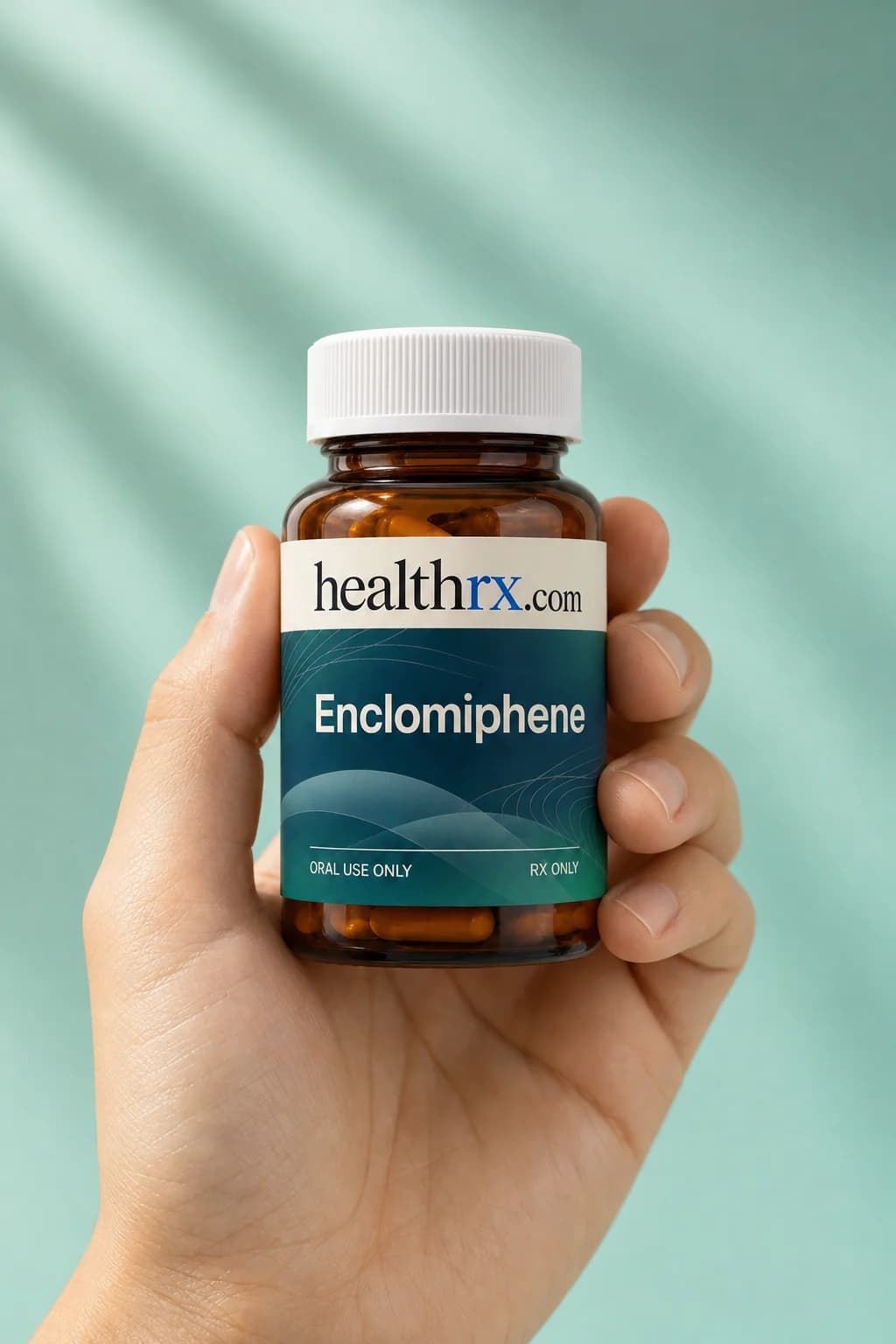 Enclomiphene held in one hand, showing its size
