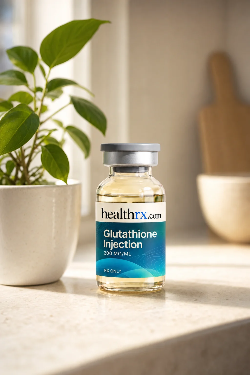 Glutathione Injection on a kitchen counter