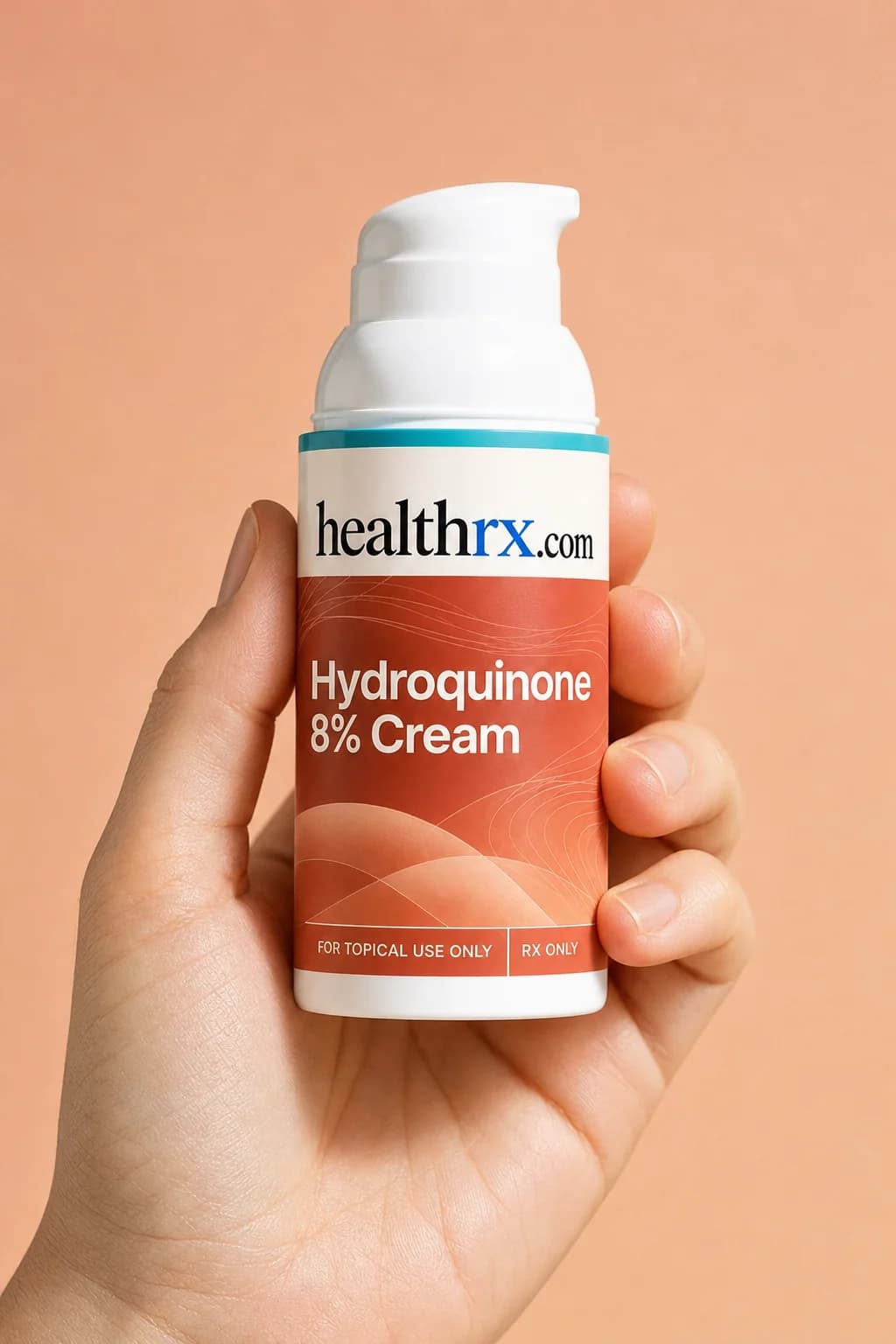 Hydroquinone 8% Cream held in one hand, showing its size