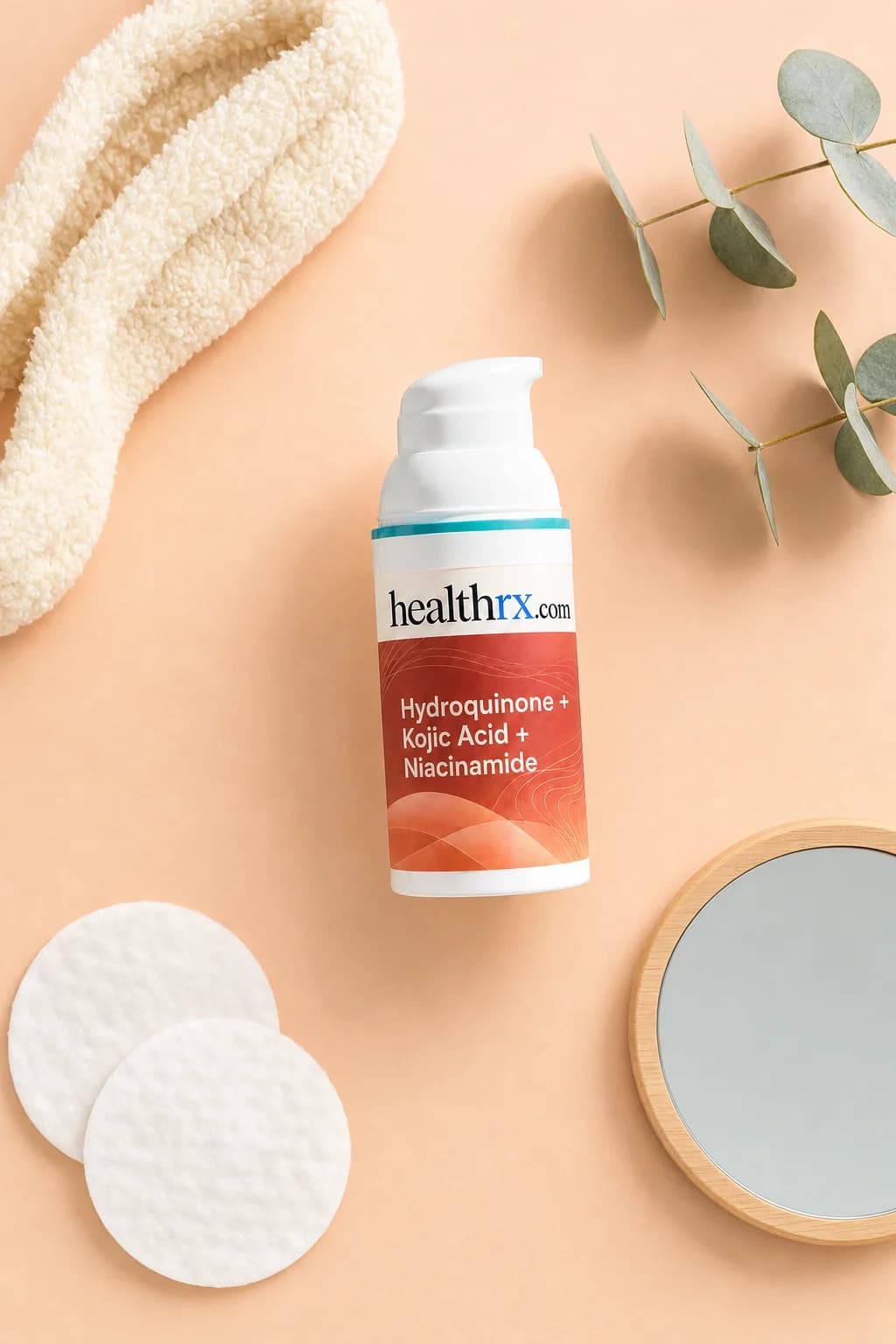 Hydroquinone / Kojic Acid / Niacinamide laid flat among everyday things