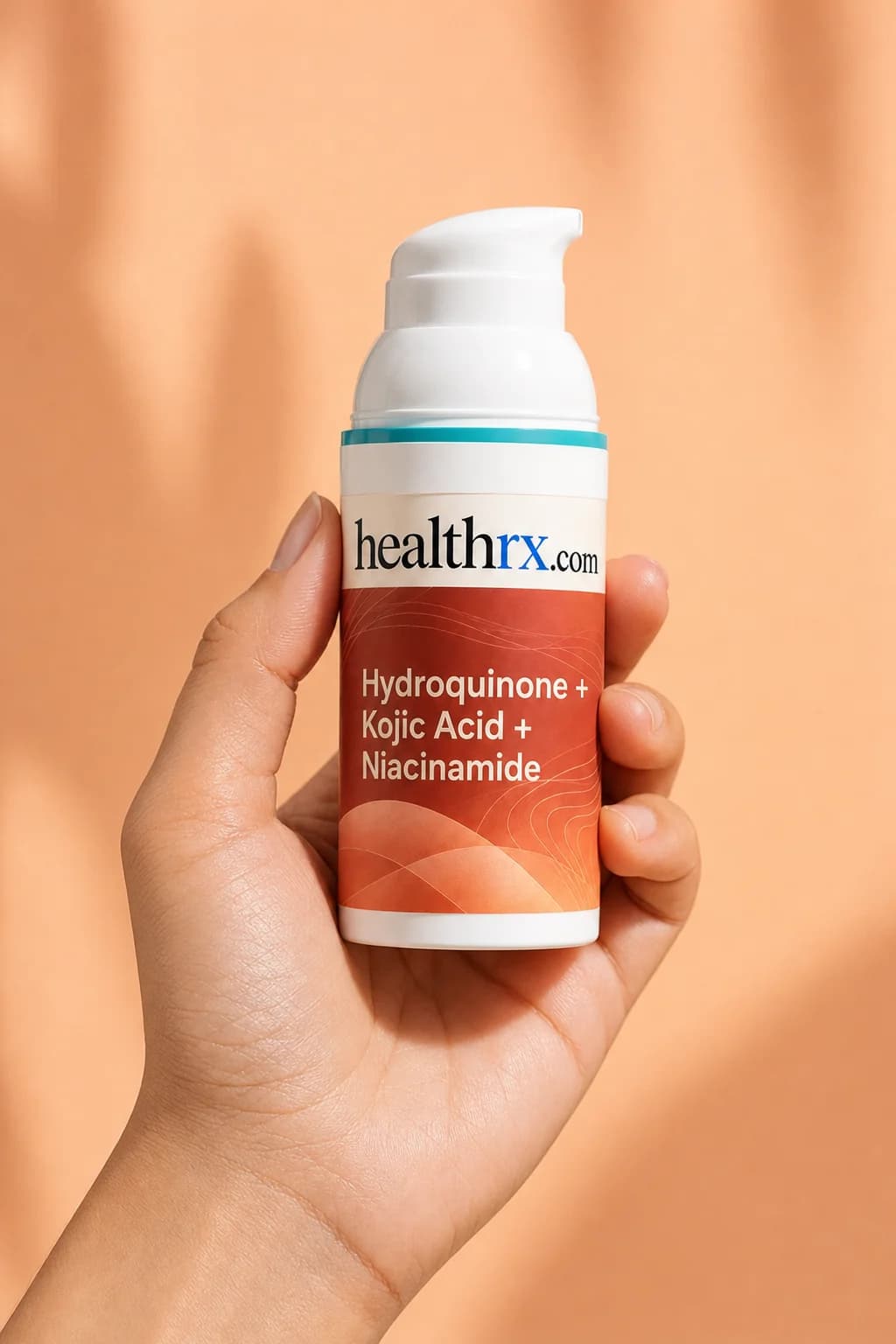 Hydroquinone / Kojic Acid / Niacinamide held in one hand, showing its size