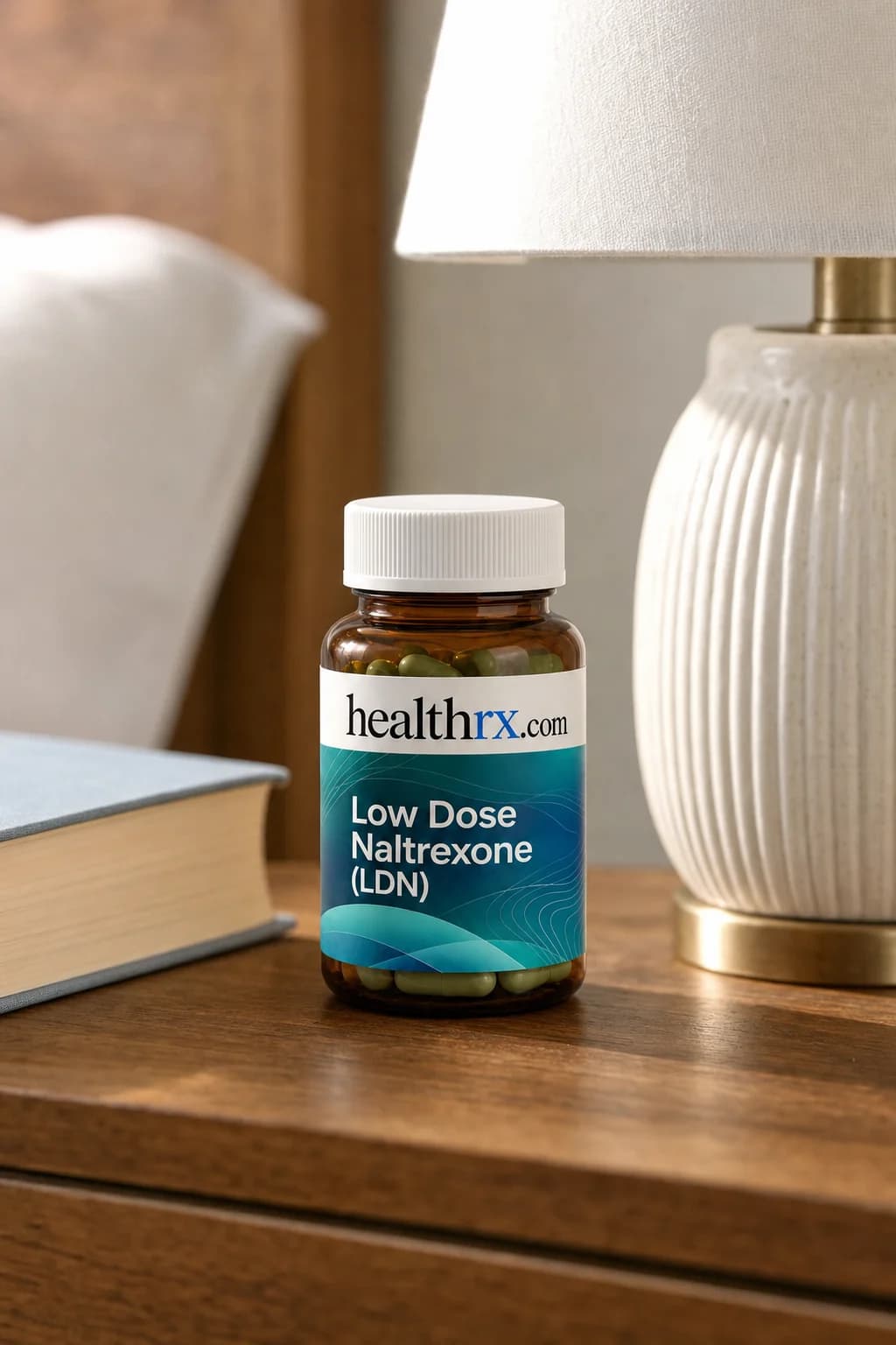 Low Dose Naltrexone (LDN) on a bedside table