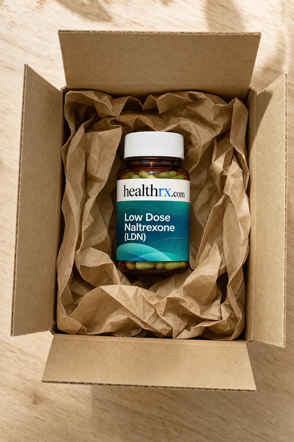 Low Dose Naltrexone (LDN) inside a plain, unmarked shipping box