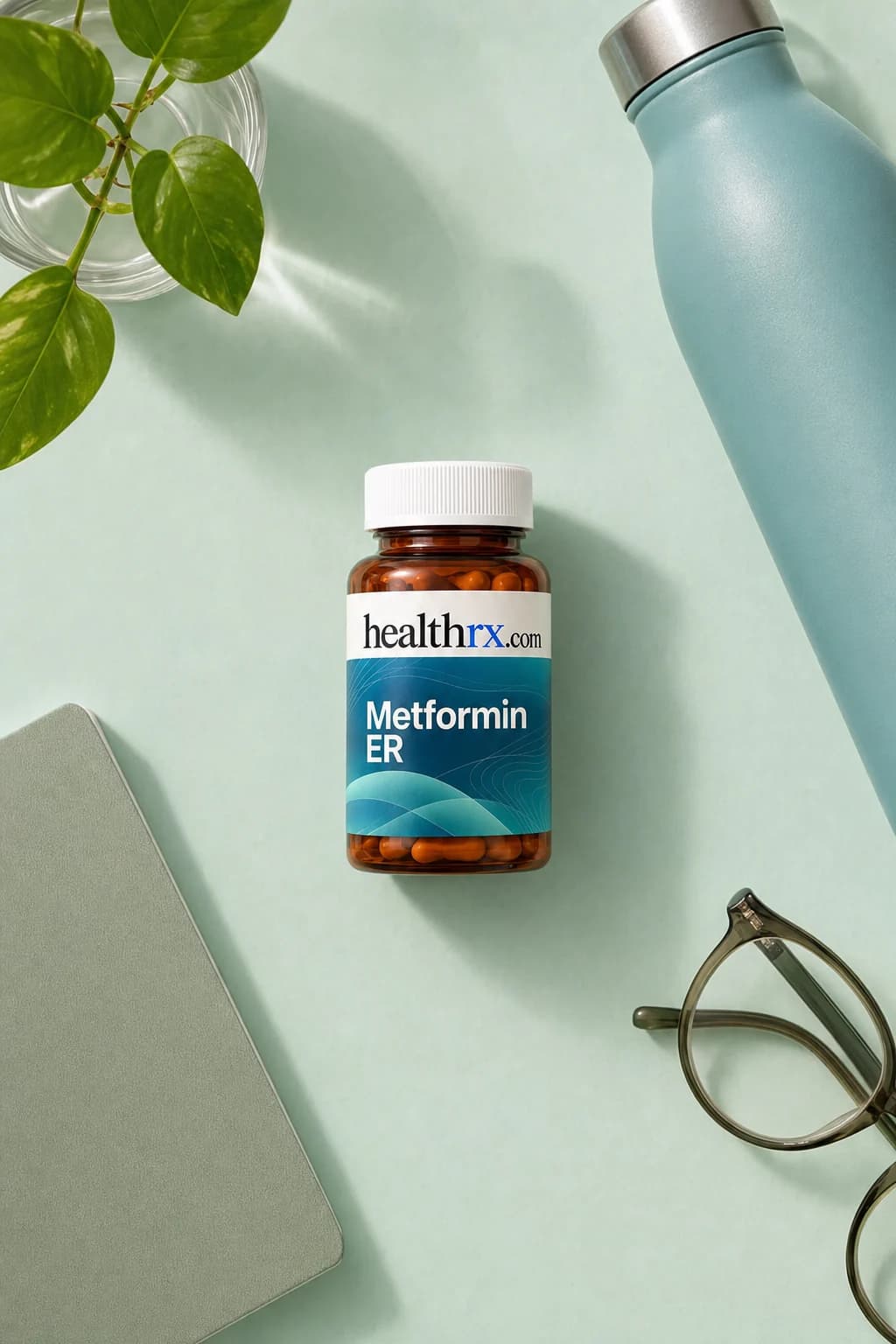 Metformin ER laid flat among everyday things