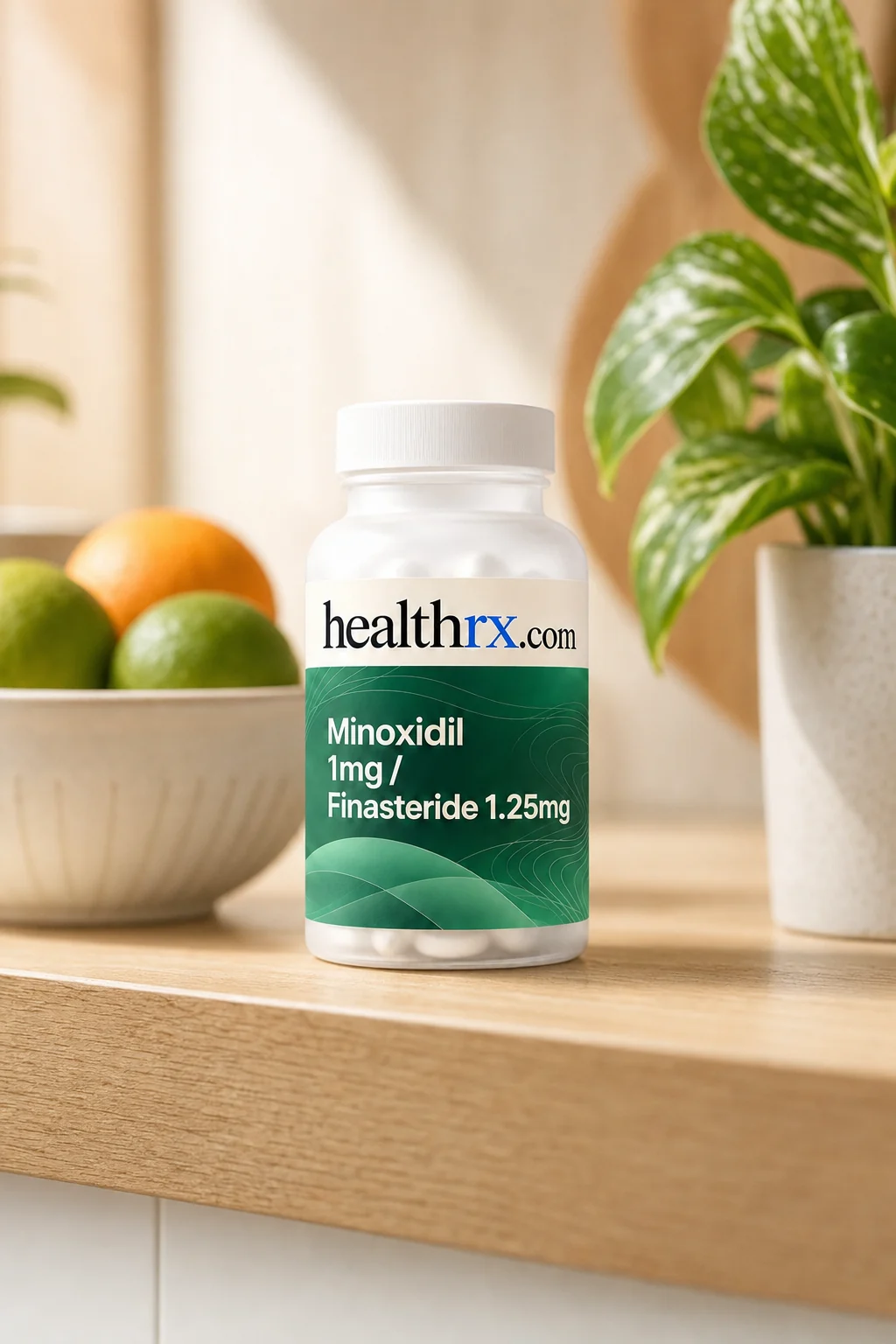 Minoxidil 1mg / Finasteride 1.25mg on a kitchen shelf