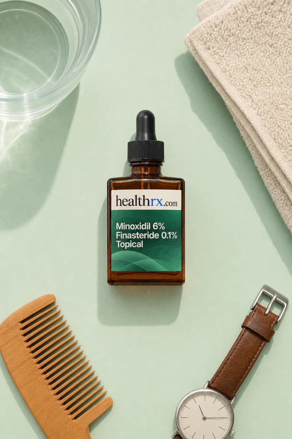 Minoxidil 6% / Finasteride 0.1% Topical laid flat among everyday things