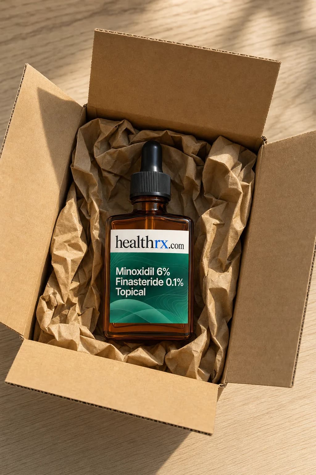 Minoxidil 6% / Finasteride 0.1% Topical inside a plain, unmarked shipping box