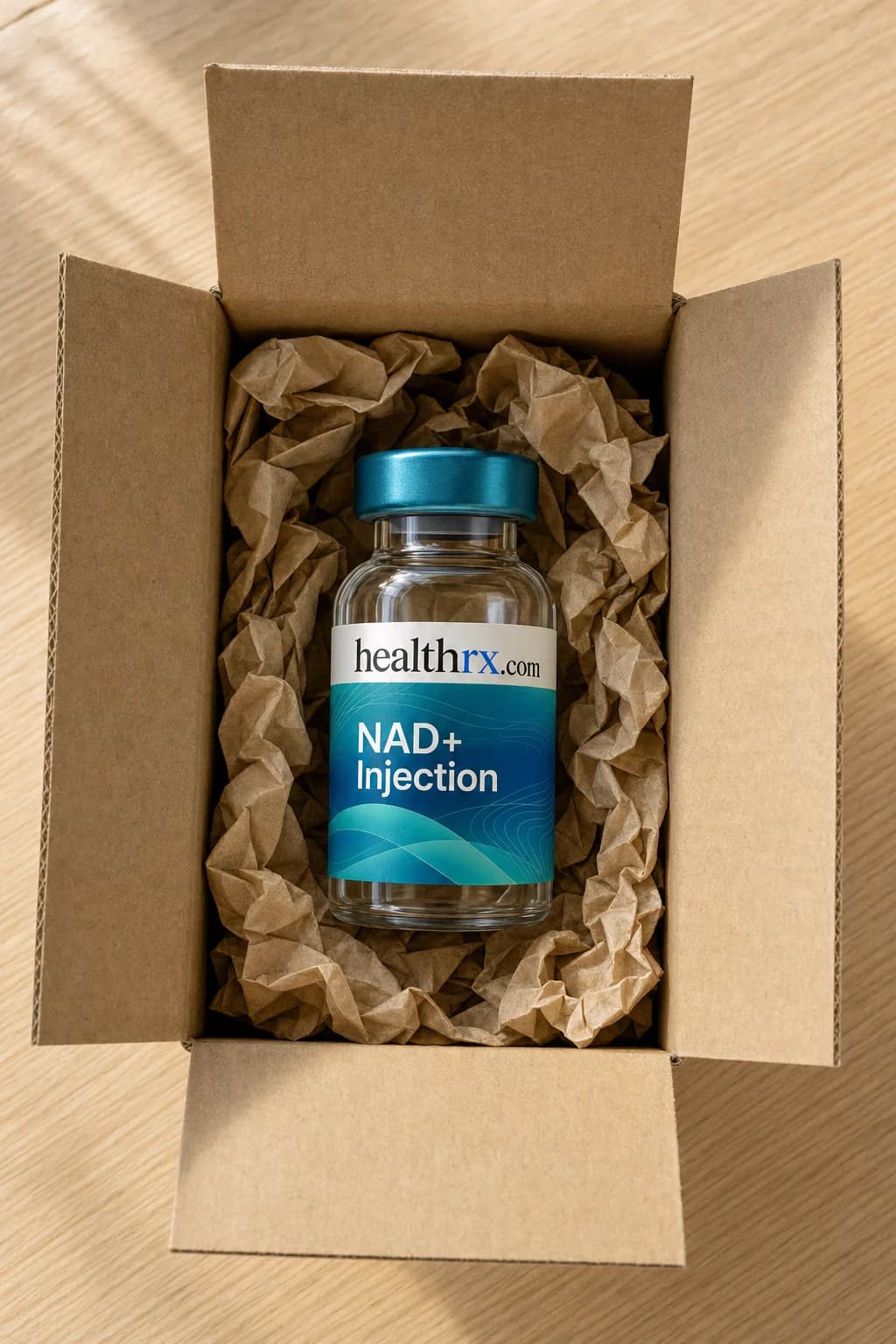 NAD+ Injection inside a plain, unmarked shipping box
