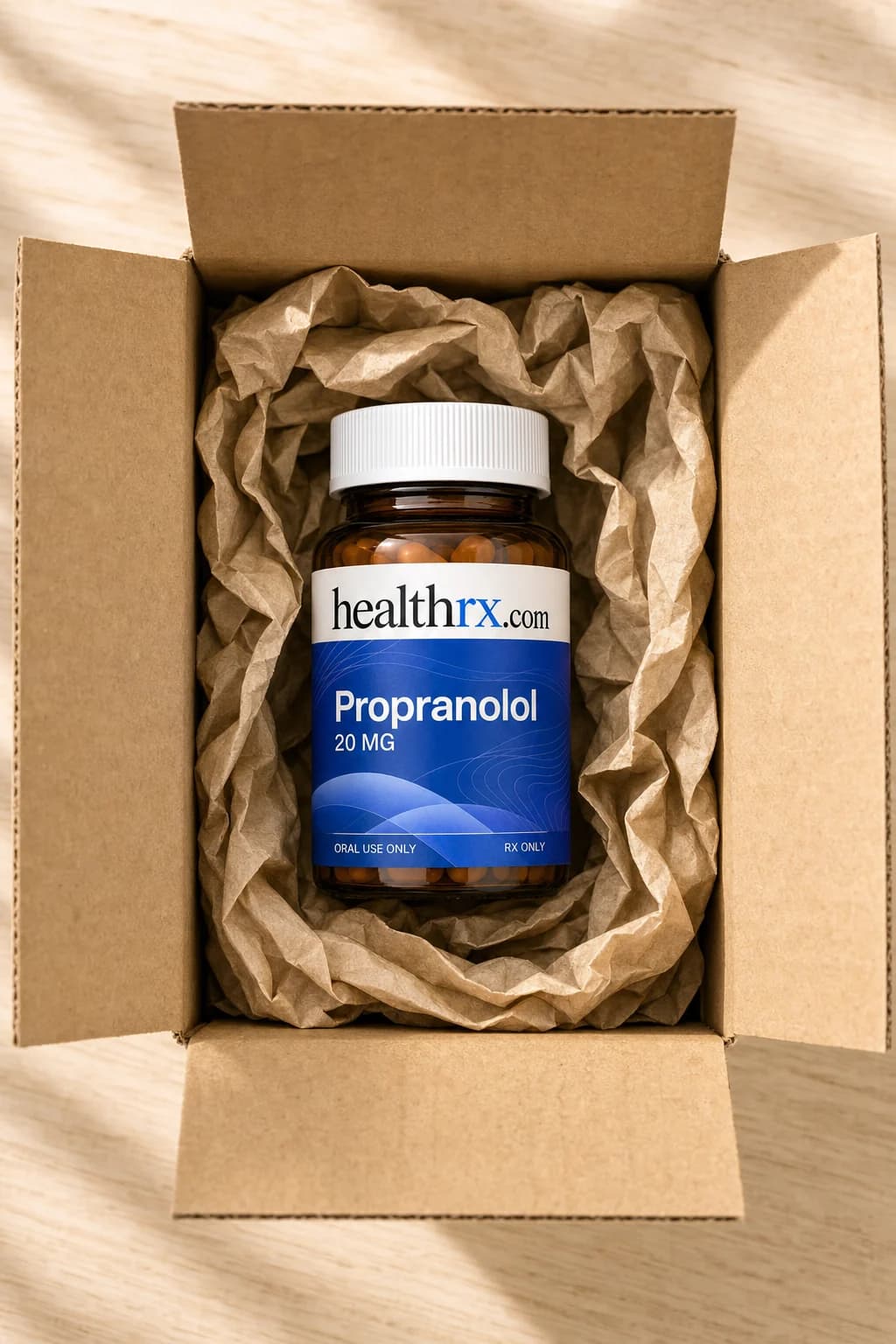 Propranolol inside a plain, unmarked shipping box