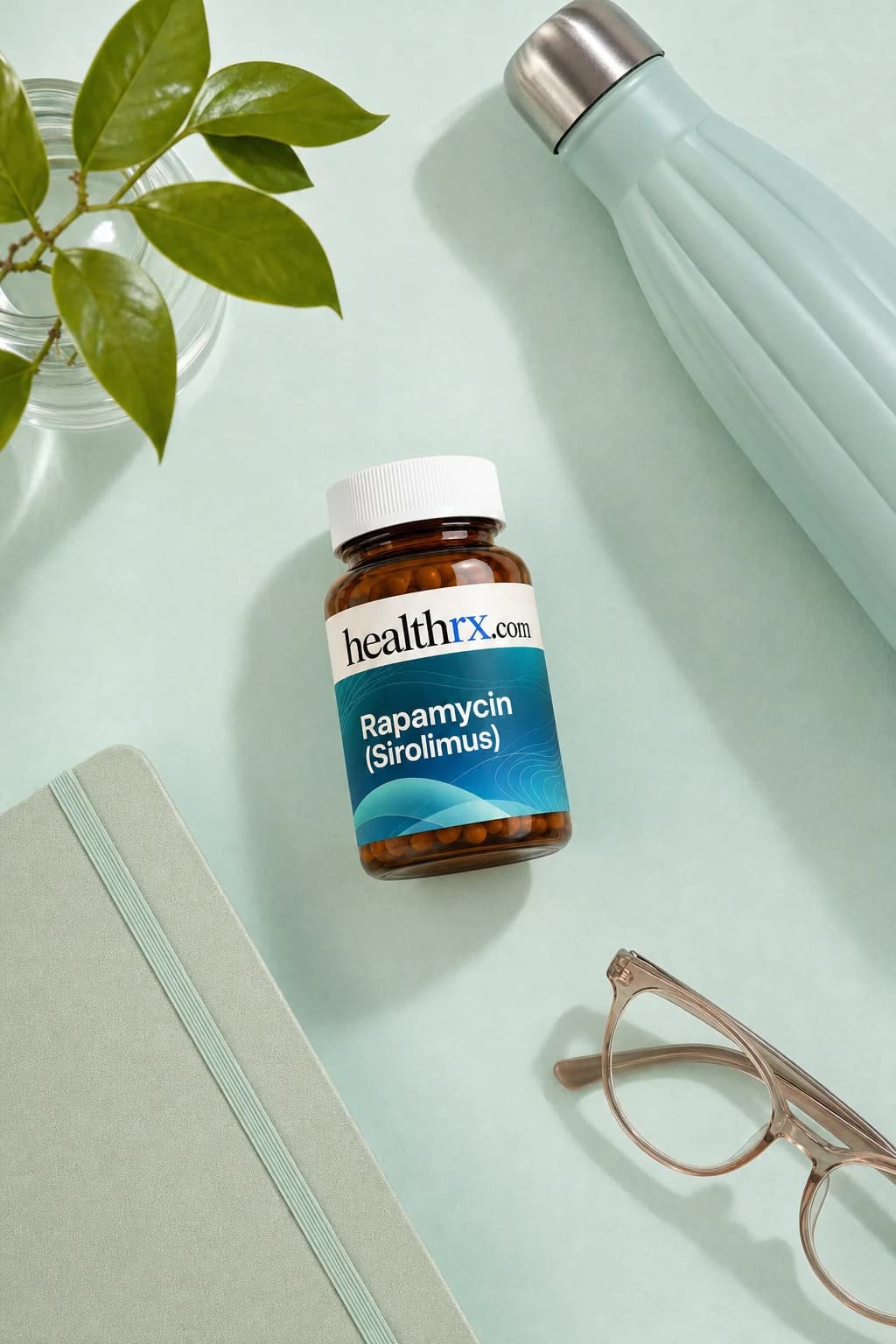 Rapamycin (Sirolimus) laid flat among everyday things
