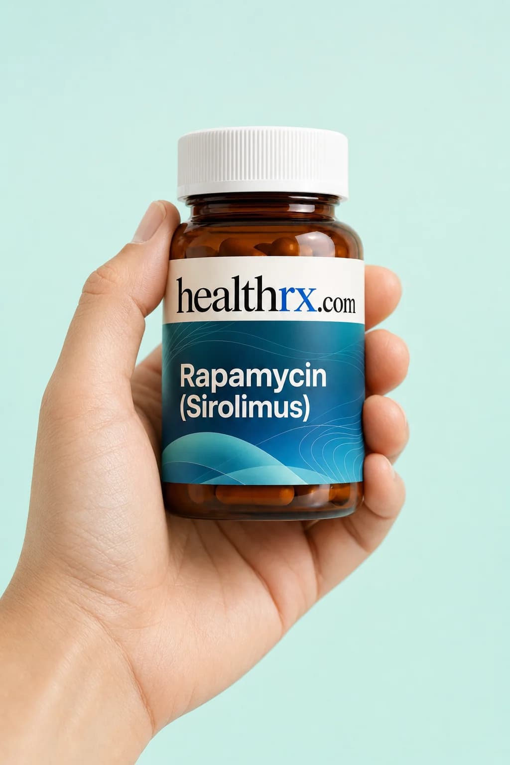 Rapamycin (Sirolimus) held in one hand, showing its size