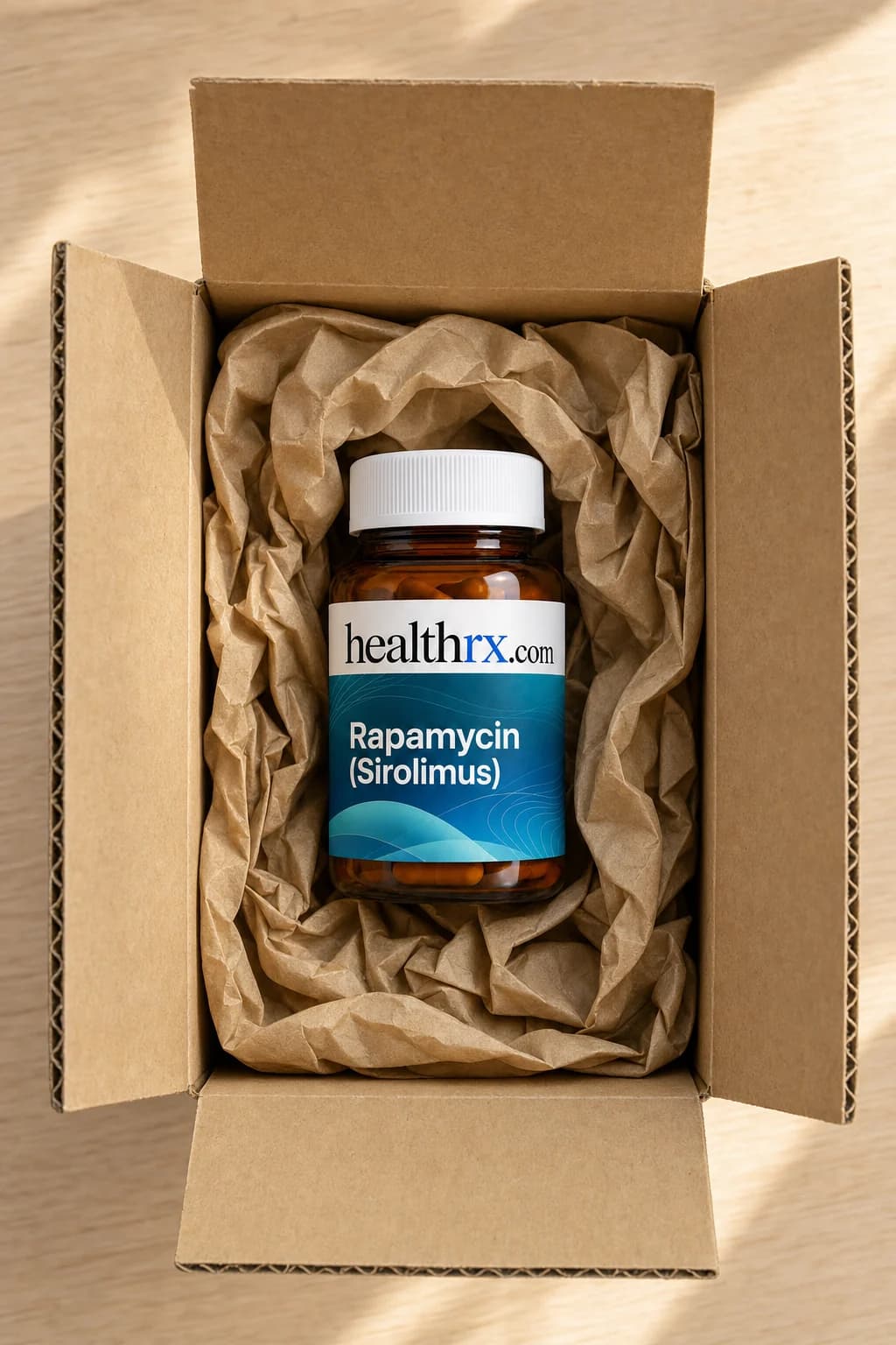 Rapamycin (Sirolimus) inside a plain, unmarked shipping box