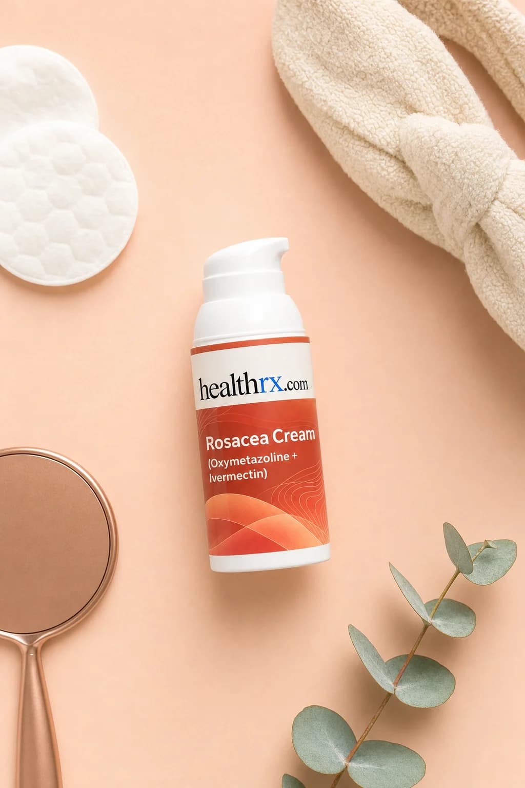 Rosacea Cream (Oxymetazoline + Ivermectin) laid flat among everyday things