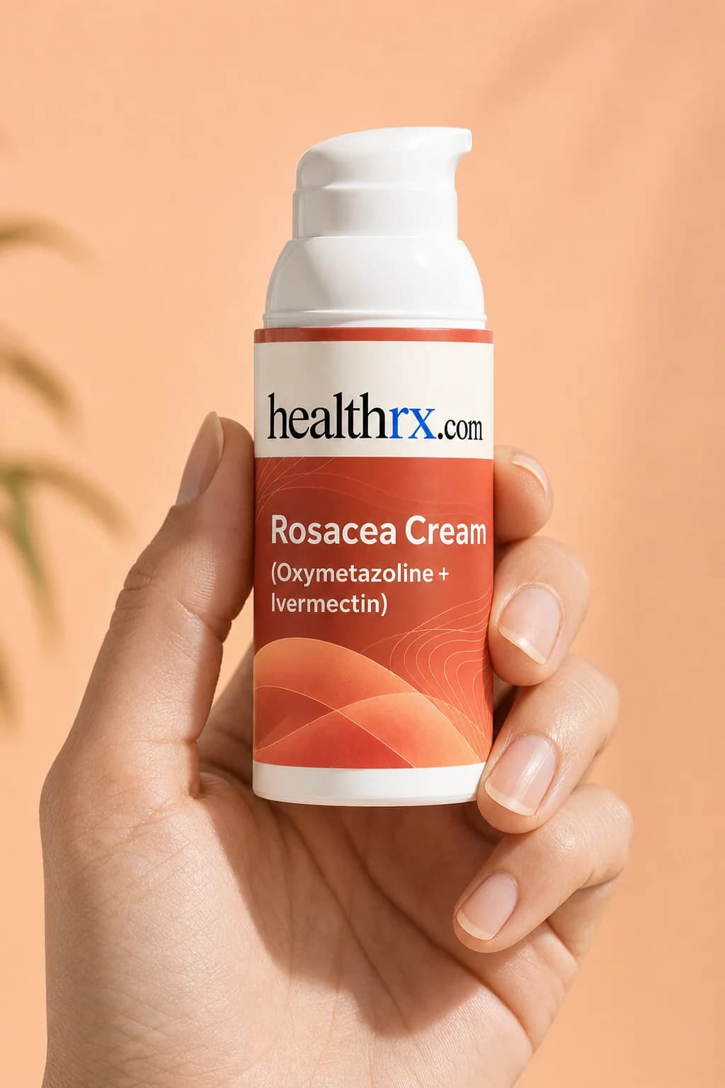 Rosacea Cream (Oxymetazoline + Ivermectin) held in one hand, showing its size
