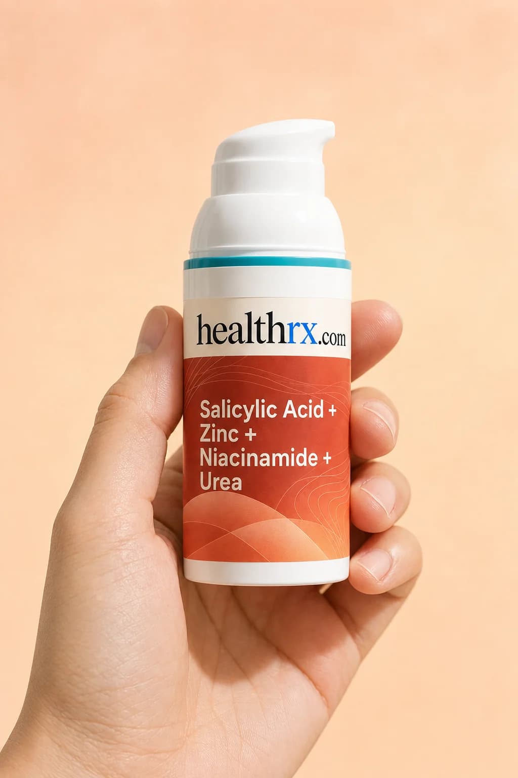 Salicylic Acid / Zinc Oxide / Niacinamide / Urea held in one hand, showing its size