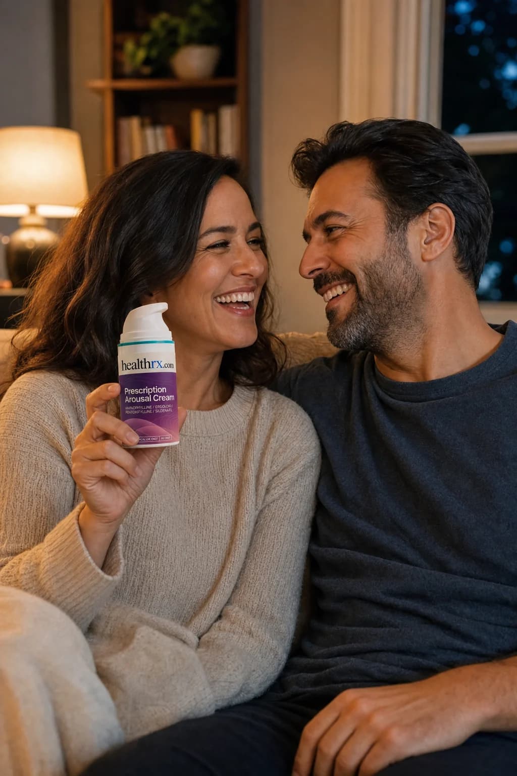 A couple spending the evening together at home, with Prescription Arousal Cream