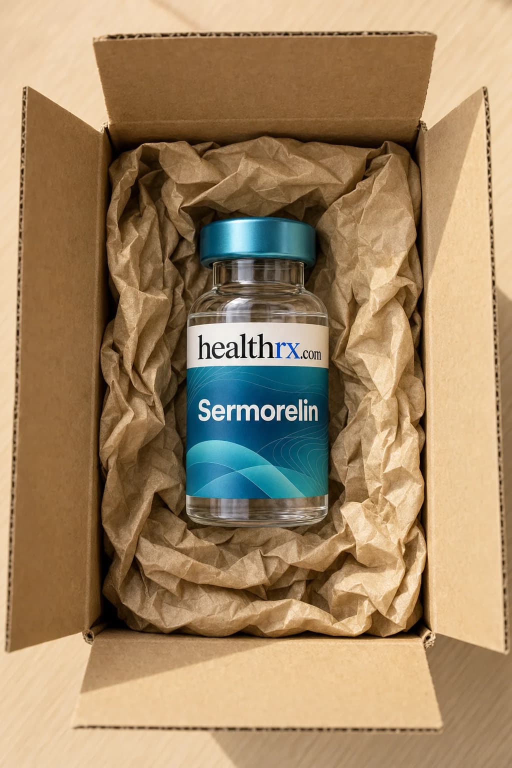 Sermorelin inside a plain, unmarked shipping box