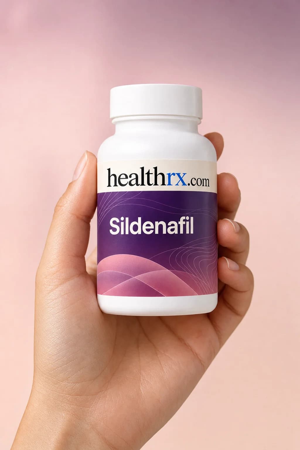 Sildenafil held in one hand, showing its size