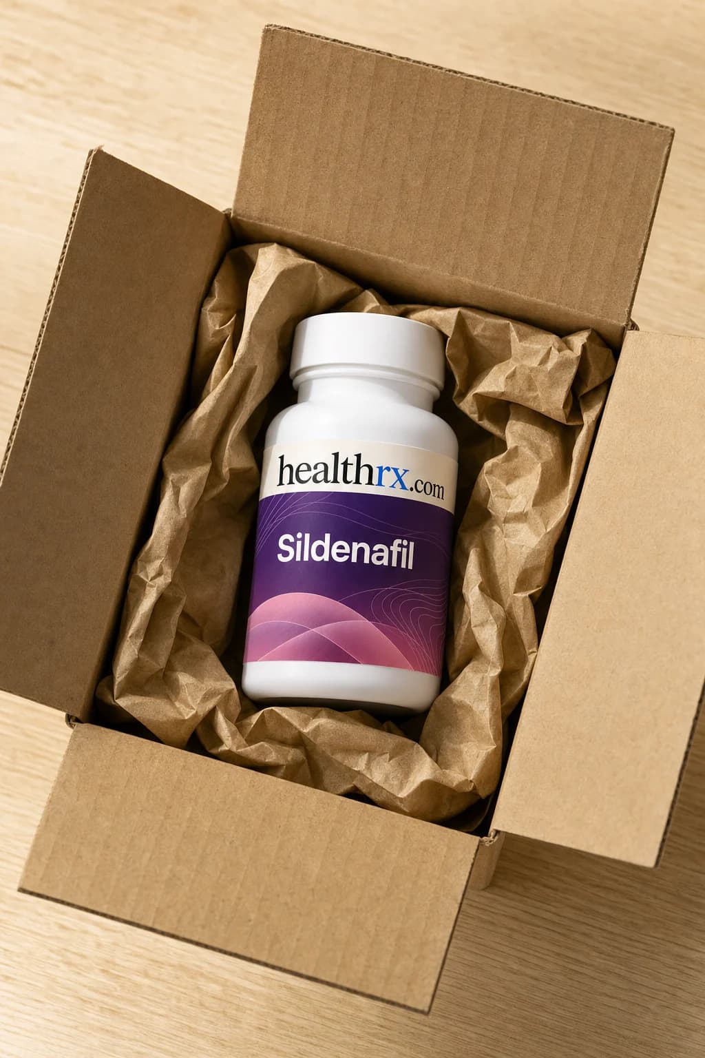 Sildenafil inside a plain, unmarked shipping box