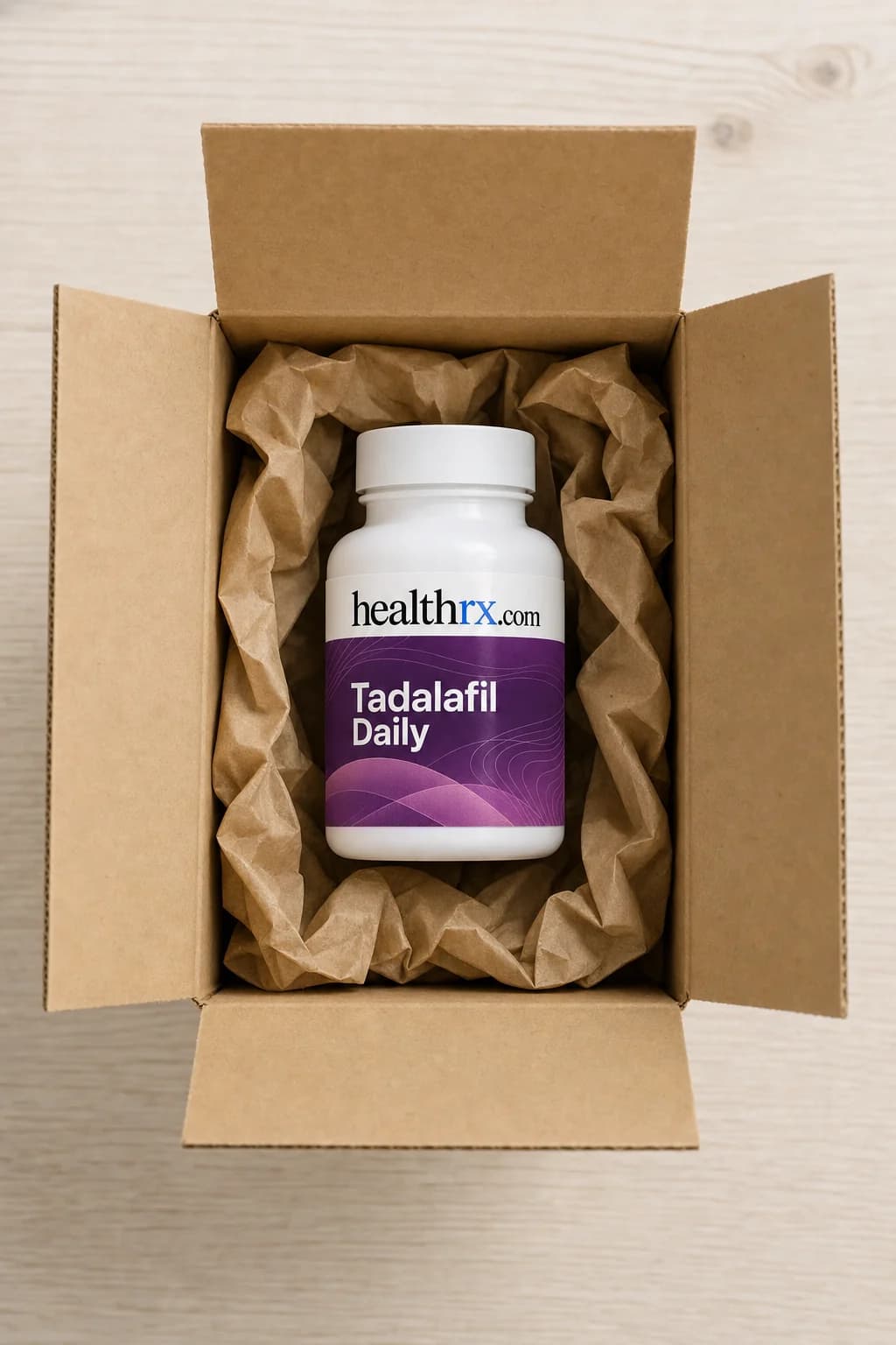 Tadalafil Daily inside a plain, unmarked shipping box