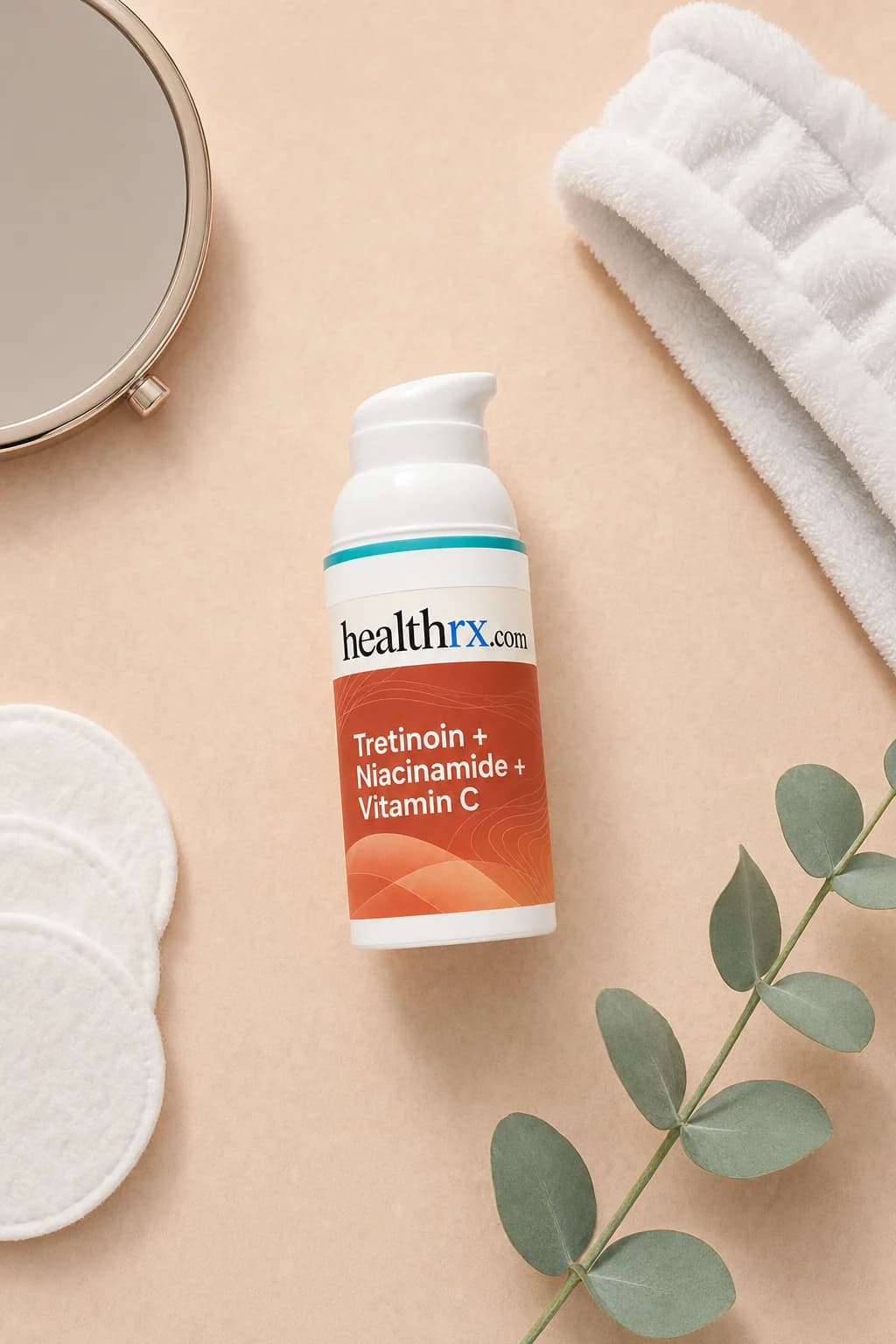 Tretinoin / Niacinamide / Vitamin C laid flat among everyday things
