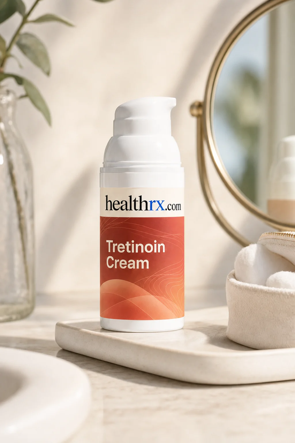 Tretinoin Cream on a bathroom vanity tray
