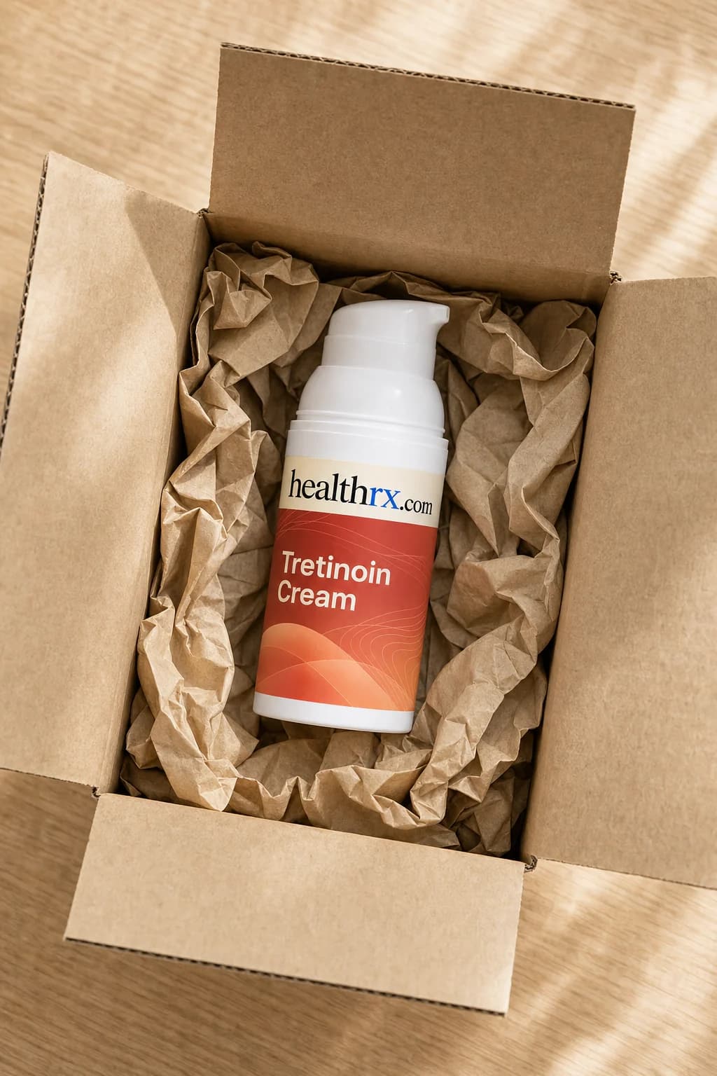 Tretinoin Cream inside a plain, unmarked shipping box
