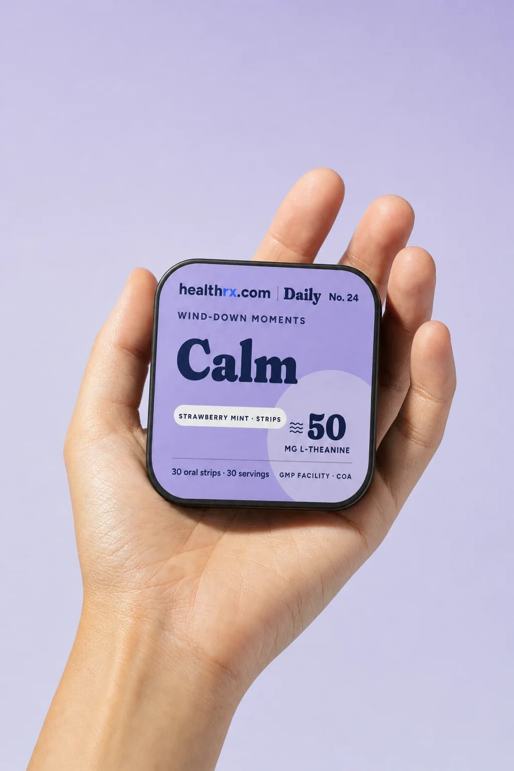Calm Strips in a hand, showing its size