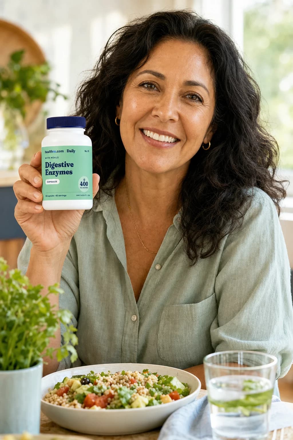An adult holding Digestive Enzymes