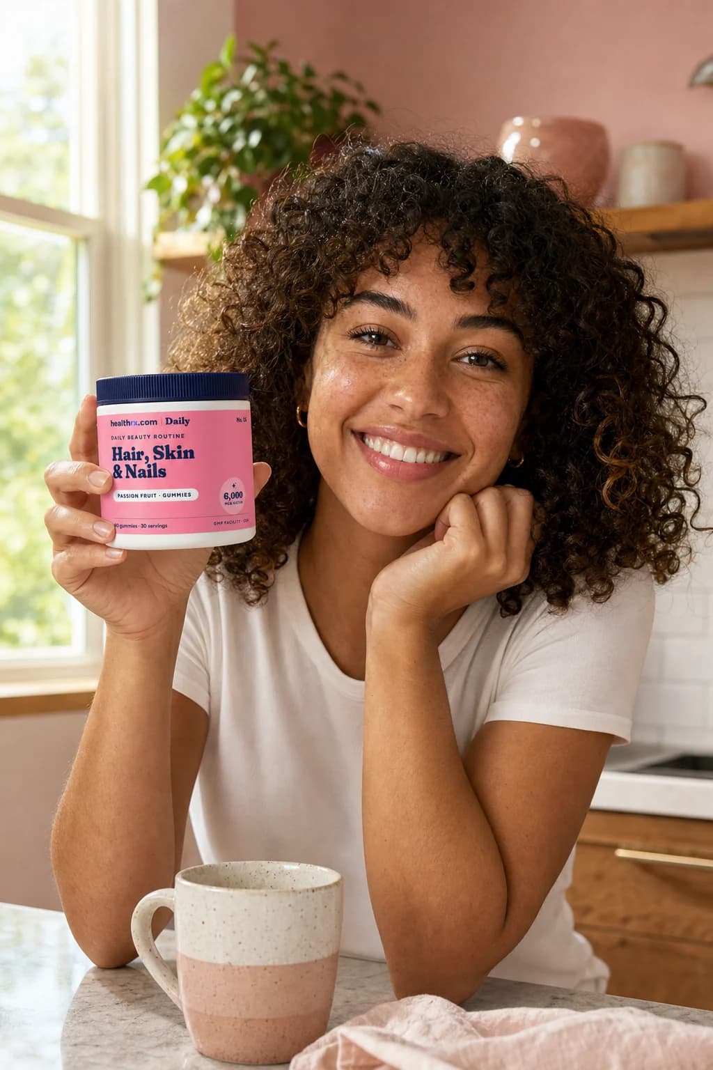 An adult holding Hair, Skin & Nails Gummies