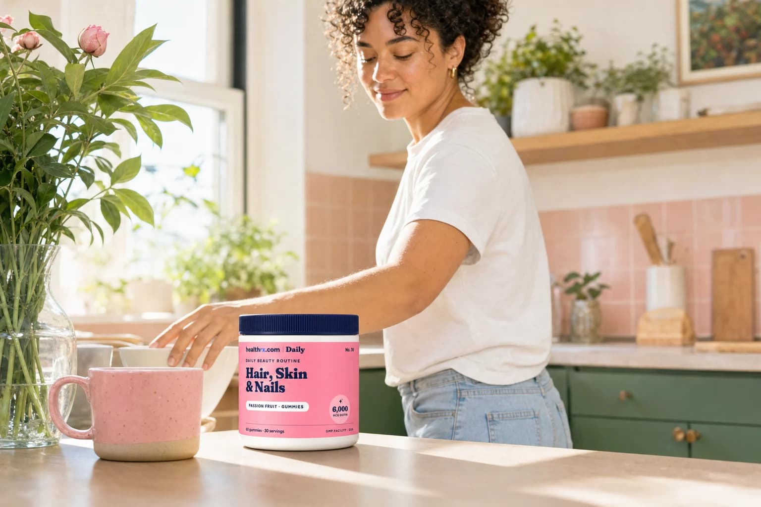 Hair, Skin & Nails Gummies in an everyday daily beauty routine setting