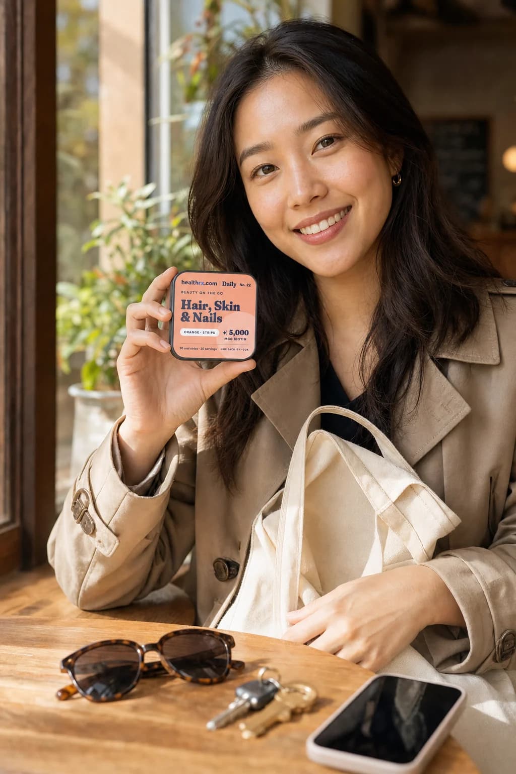 An adult holding Hair, Skin & Nails Strips