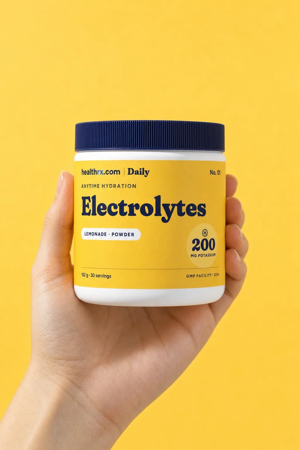 Lemonade Electrolytes in a hand, showing its size