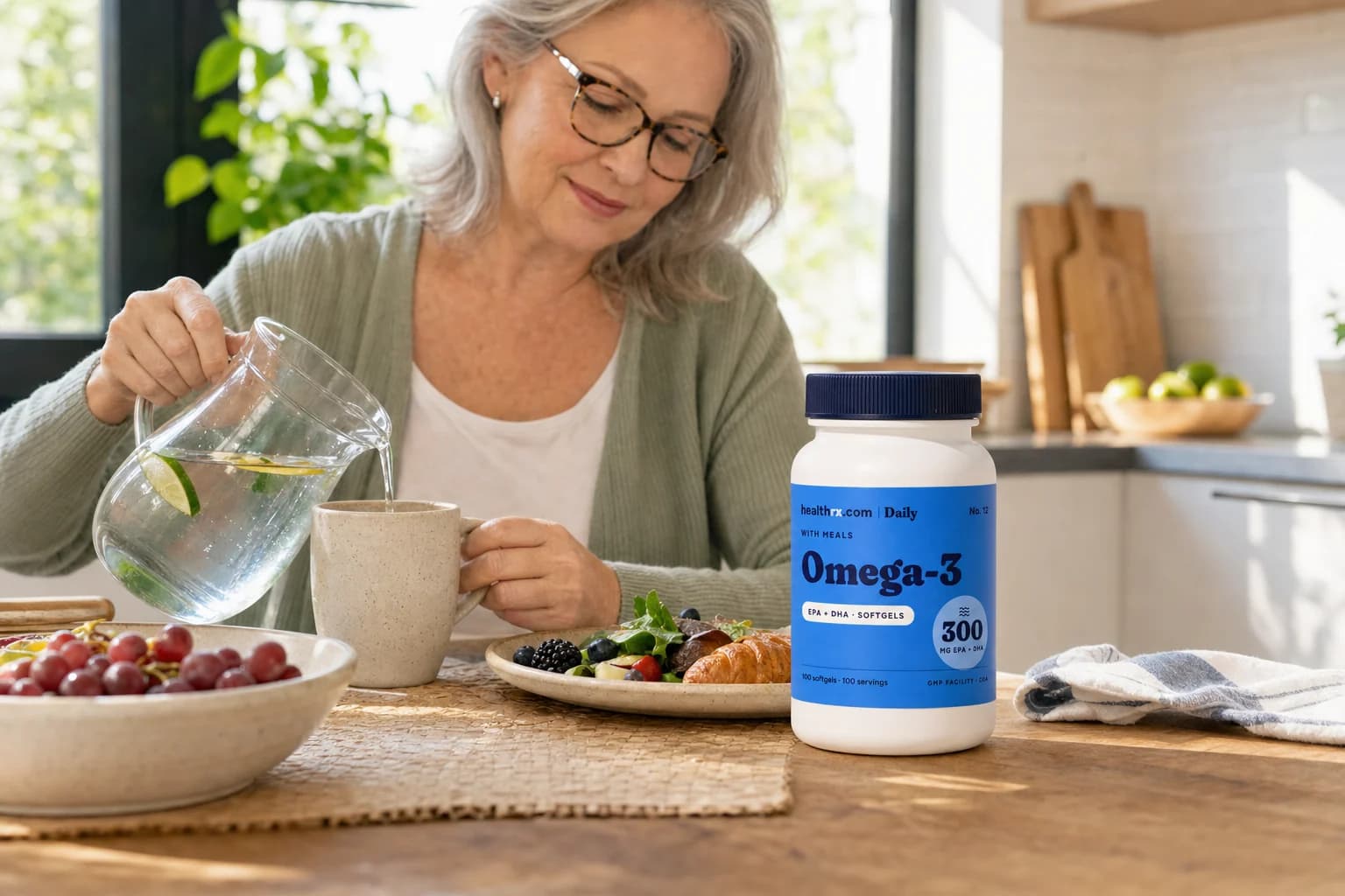 Omega-3 EPA + DHA in an everyday with meals setting