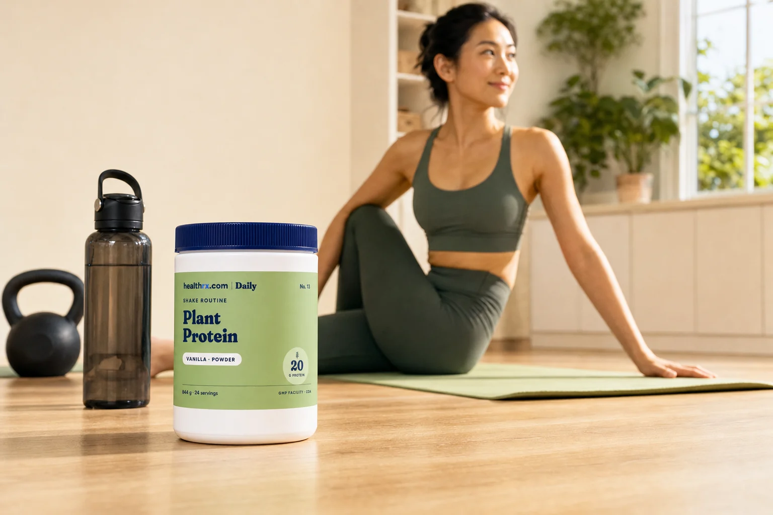 Vanilla Plant Protein in an everyday shake routine setting