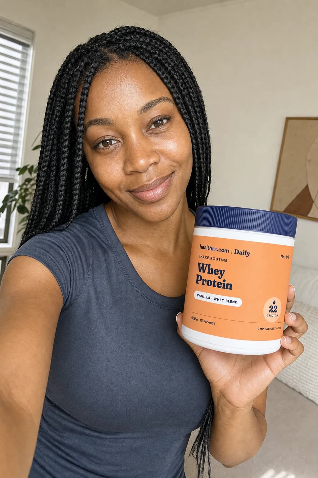 A phone photo of Vanilla Whey Protein