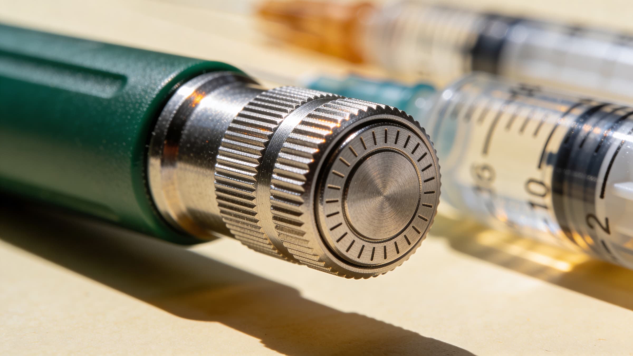 A once-weekly injector pen, close up