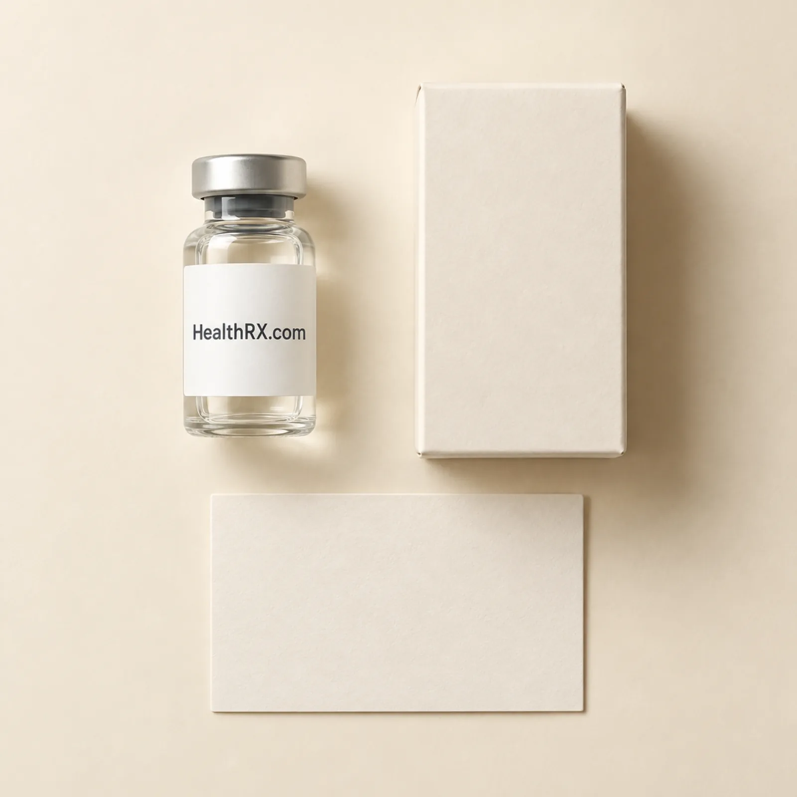 HealthRX.com vial beside a plain box and instruction card