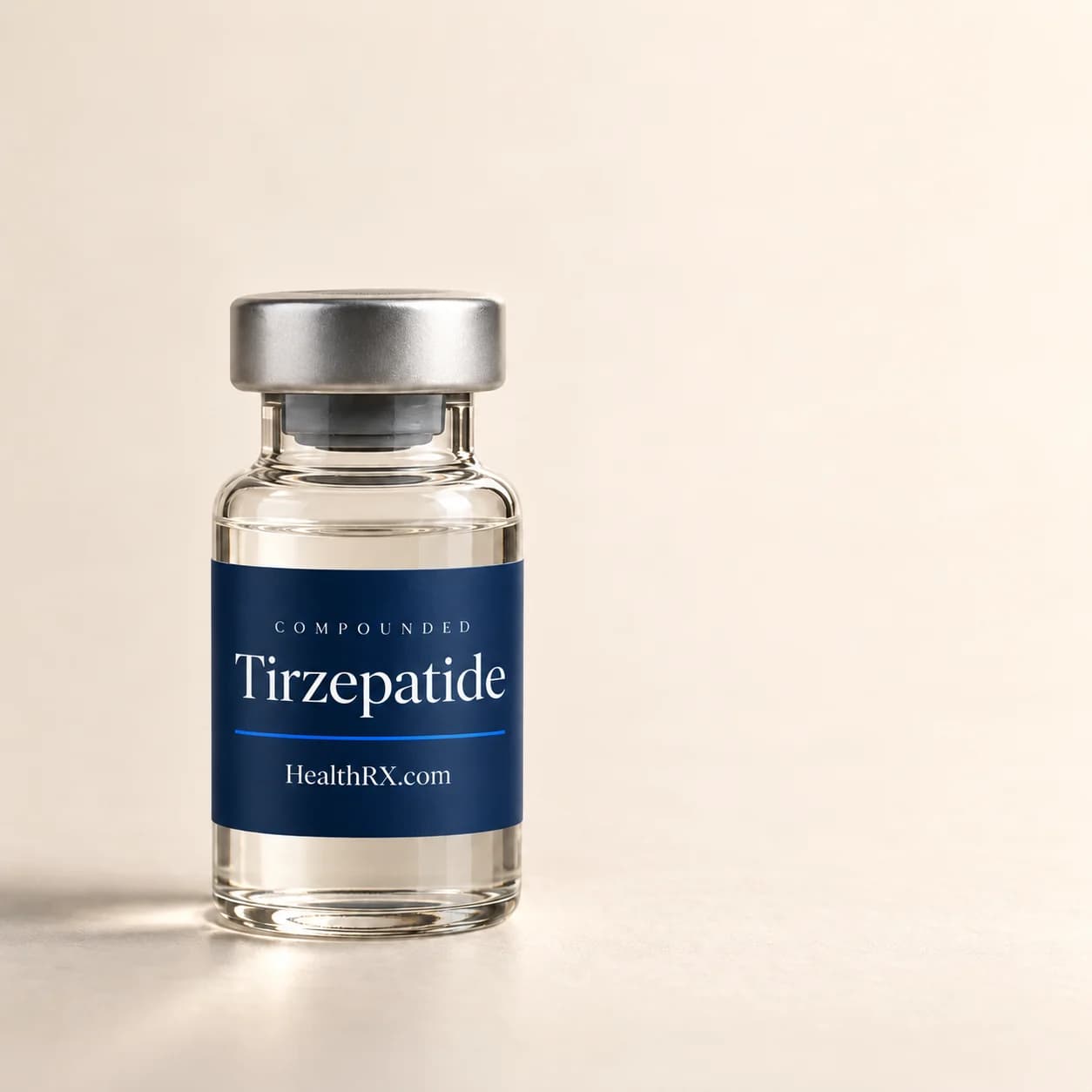 illustrative vial labeled HealthRX.com compounded tirzepatide