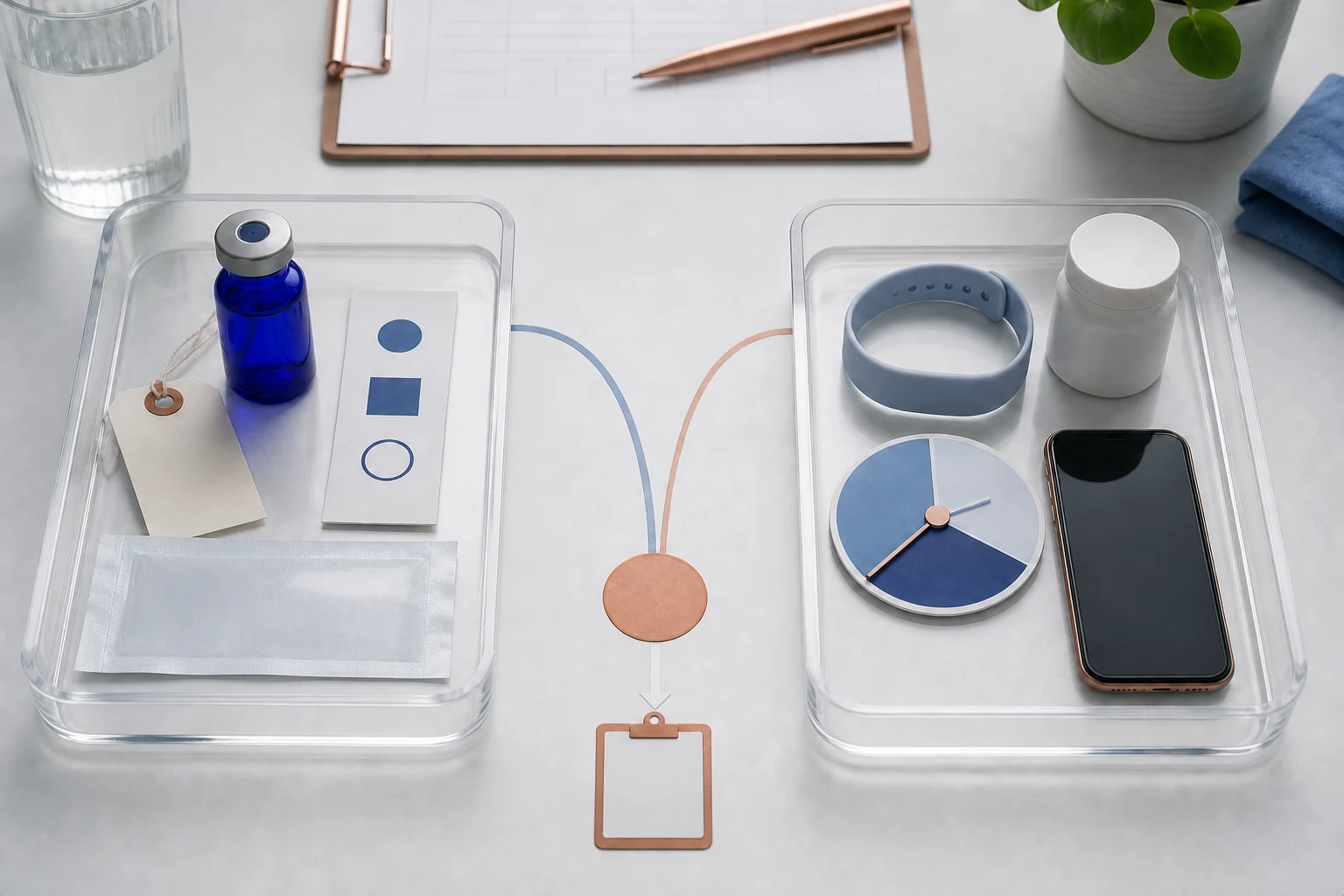 Two transparent intake trays separate product identity and traceability from person, supplement, symptom-time, and poison-guidance context; no injection or treatment device.