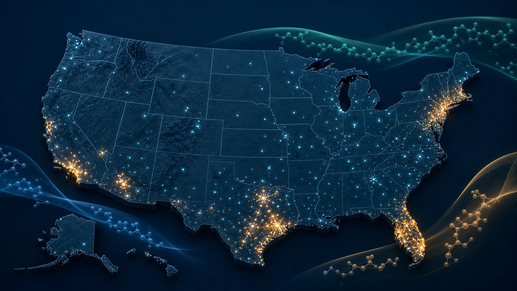 Illustrated U.S. map showing the uneven geography of retatrutide clinical research locations